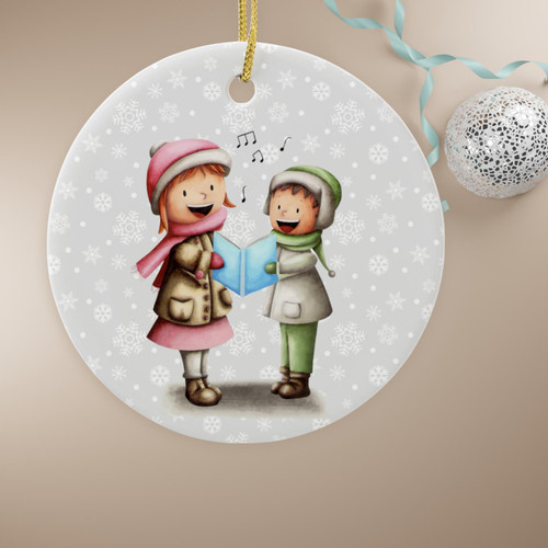 Festive Kids Singing Christmas Carols Ceramic Ornament