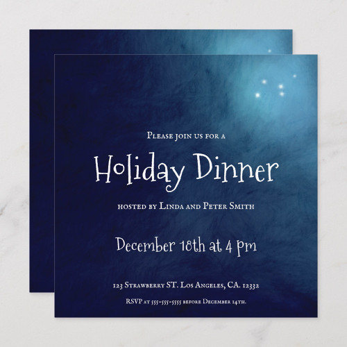 Night blue Sky with Stars Holiday Dinner Party Invitation