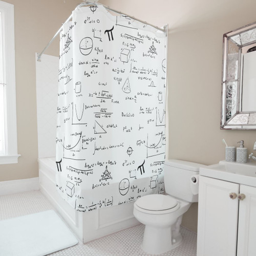 Black White Math Formulas Equations Hand-written Shower Curtain