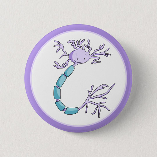 Cute Purple and Green Neuron Cell Illustrated button