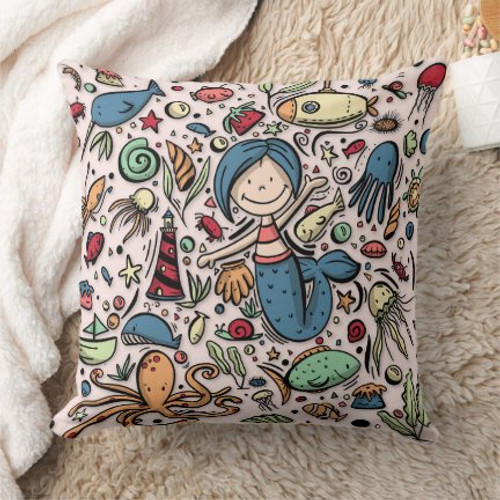 Fantasy Mermaid Pattern Throw Pillow