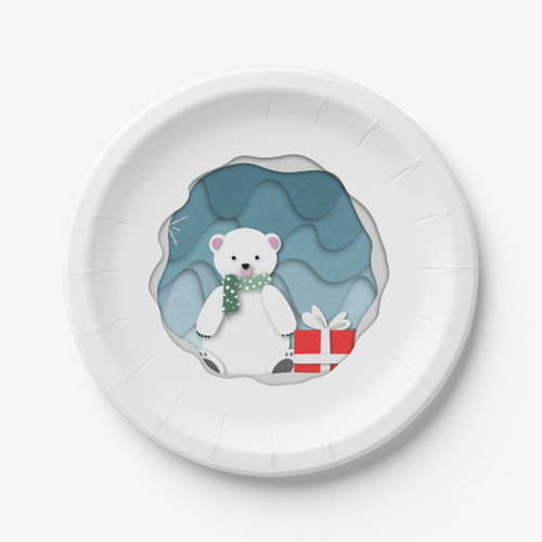 Whimsical Little Polar Bear with Red Present Paper Plates