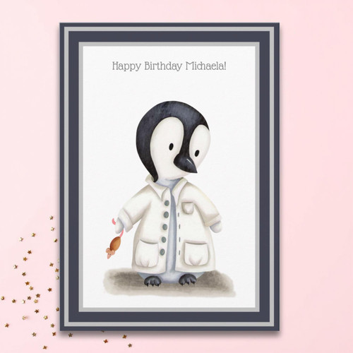 Cute Scientist Penguin Personalized Birthday Card