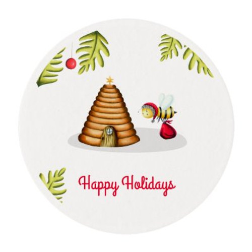 Cute Happy Holidays Bee Christmas Edible Frosting Rounds