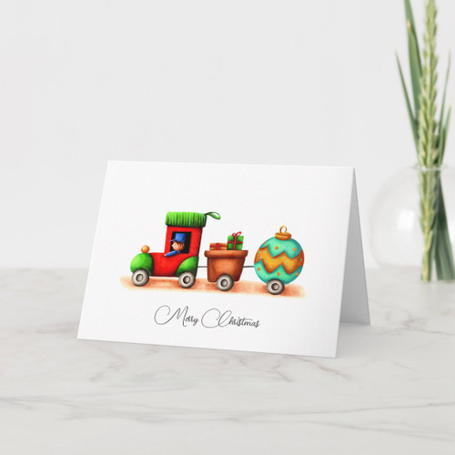 Simple Merry Christmas Train with Ornaments Holiday Card