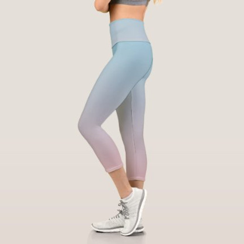 Elegant Blue and Pink Gradient Sport Capri Leggings