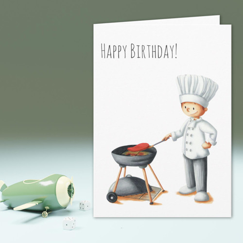Illustrated Chef Man Doing a Barbecue Birthday Card