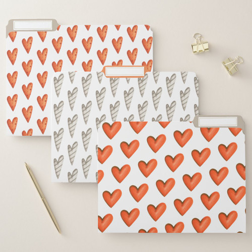 Orange and grey hearts file folders