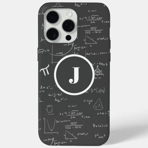 Black Monogram Math Geek Algebra iPhone 15 Pro Max Case