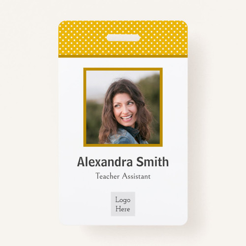 Modern Simple Yellow White Polka Dots Professional Badge