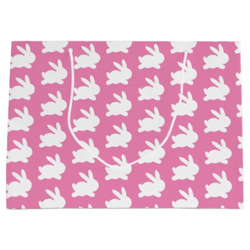 Cute Hot Pink Rabbit Pattern Large Gift Bag