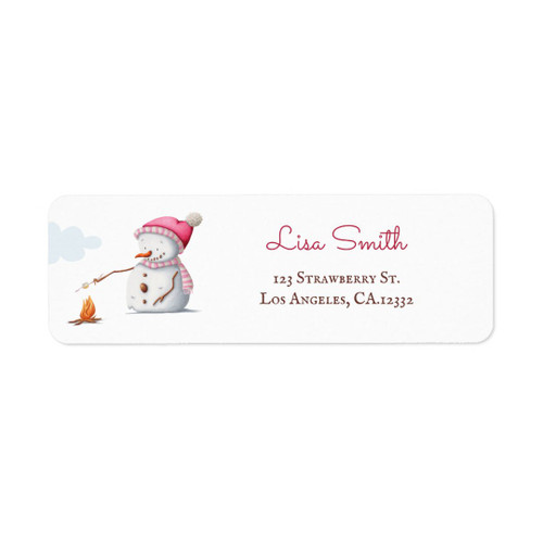 Cute Seasonal Snowman Roasting Marshmallows Winter label