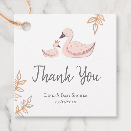 Simple Pink Swan Bird Thank You Baby Shower Favor Tags