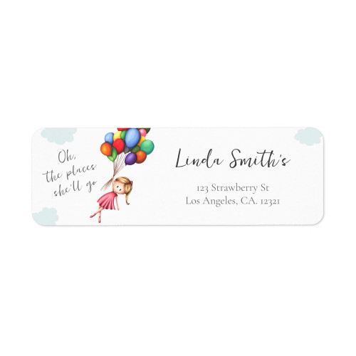 Cute Colorful Girl with Balloons Return Address label