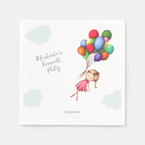 Cute Farewell Girl with Balloons Retirement Napkins