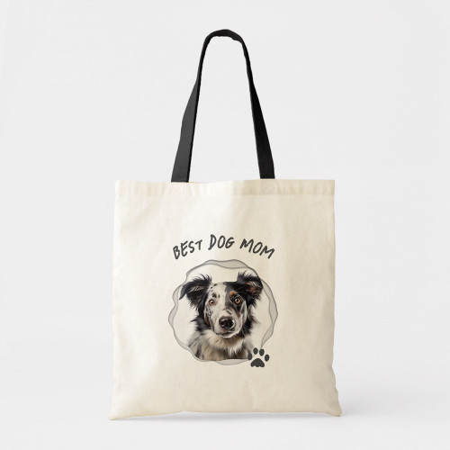 Cute Best Dog Mom Photo Paw Print Tote Bag