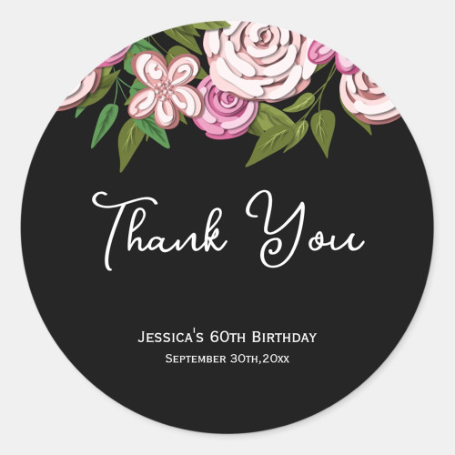 Modern Floral Script Thank You Classic Round Sticker