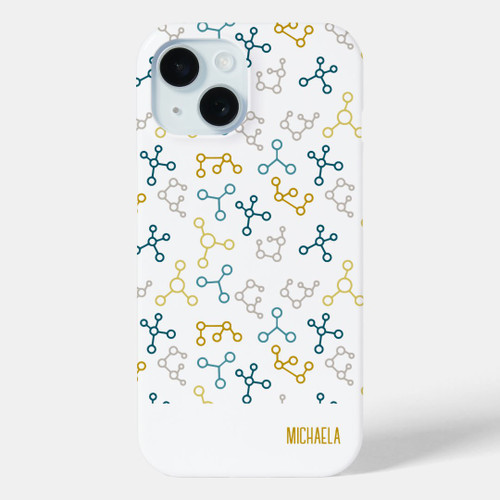 Modern Blue Molecule Chemistry iPhone 15 Case