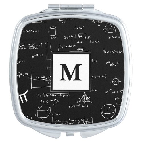 Monogram Black Mathematic Formulas Equations Compact Mirror