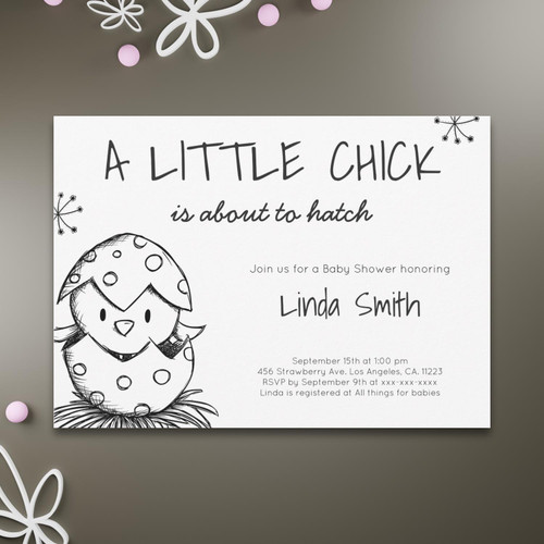 Black and White Bird Hatching Baby Shower Invitation