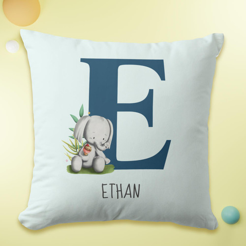 Cute Elephant Monogram Nursery Throw Pillow