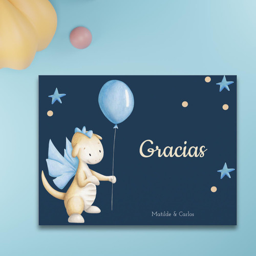 Blue Baby Dragon Spanish Thank You Baby Shower Postcard
