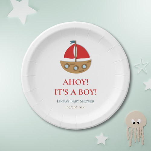 Cute Modern Nautical Boy Baby Shower Paper Plates Cute Modern Nautical Boy Baby Shower Paper Plates
