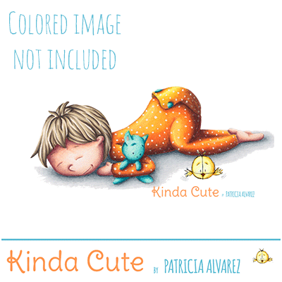 Baby sleeping digital stamp. Black and white only. Colored image showed only for reference.