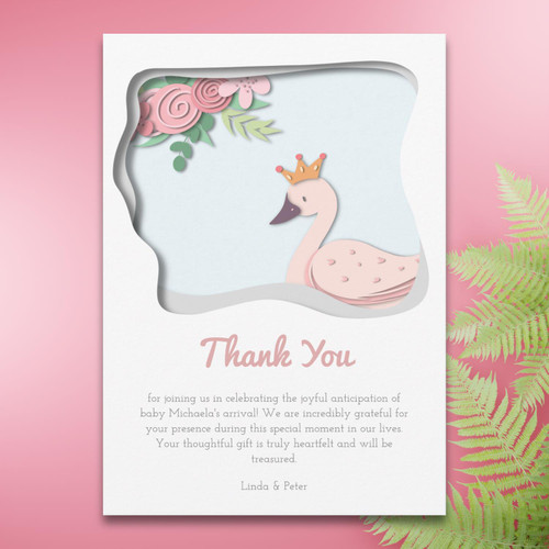 Pink Swan Baby Shower Girl Thank You Card