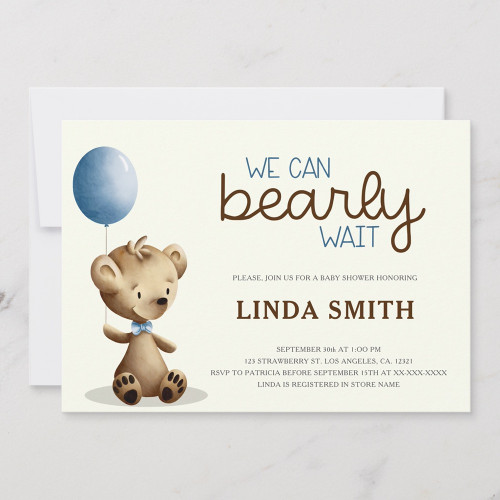 We Can Bearly Wait Boy Baby Shower Invitation