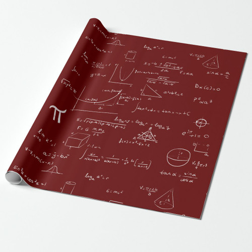 White Mathematic Formulas and Equations Maroon Wrapping Paper