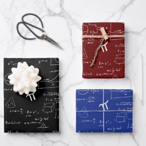 Black Maroon Blue Math Formulas Equations Wrapping Paper Sheets