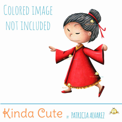 Asian girl digital stamp.