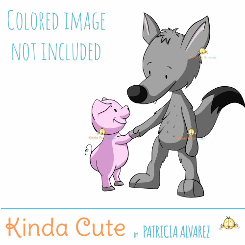 Pig and wolf digital stamp