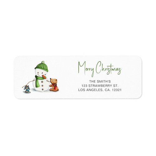 Merry Christmas Typography Snowman Return Address label