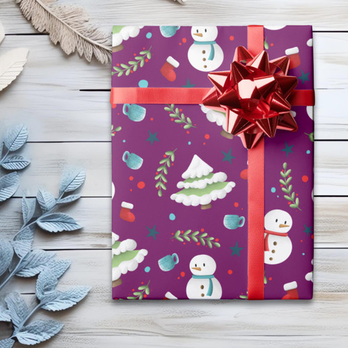 Cute Purple Christmas Snowman Pattern Wrapping Paper Cute Purple Christmas Snowman Pattern Wrapping Paper