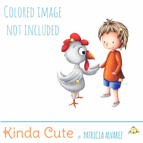 Boy and chicken digital stamp