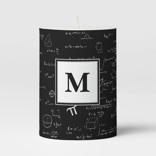 Monogram Black Math Pattern Pillar Candle