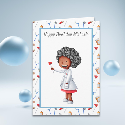 Cute Black Doctor Pattern Birthday Card