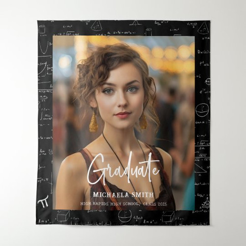 Elegant Math Handwritten Script Photo Graduation Tapestry