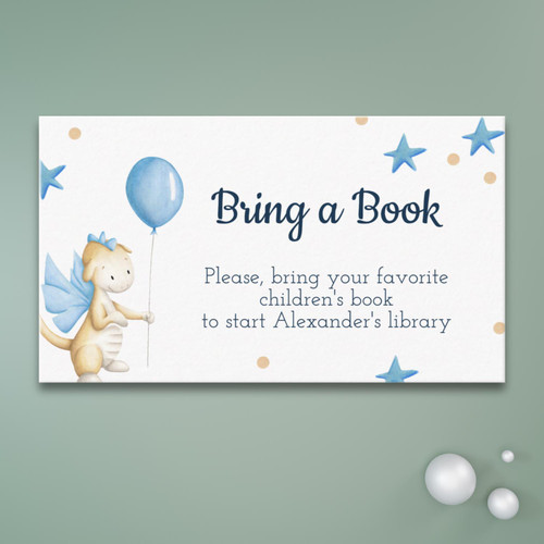 Cute Boy Dragon Balloon Bring a Book Enclosure Card