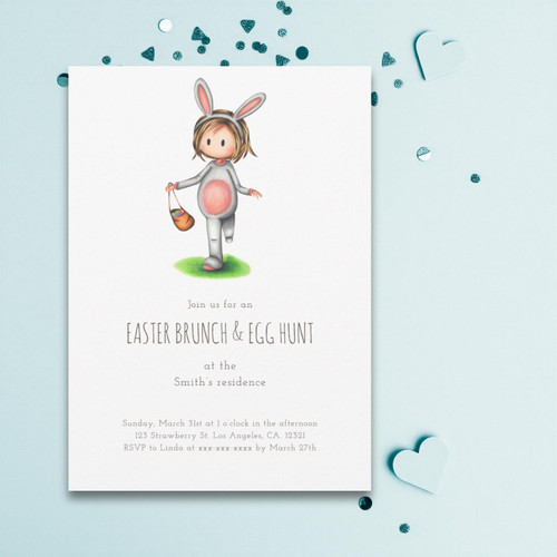 Cute Easter Brunch Egg Hunt Girl Bunny Invitation Cute Easter Brunch Egg Hunt Girl Bunny Invitation