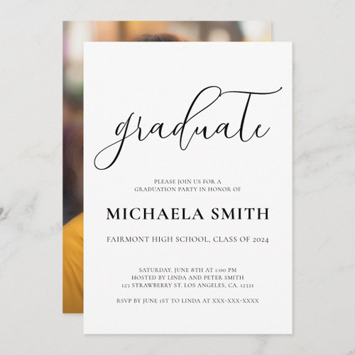 Modern Elegant Script High School Photo Graduation Invitation
