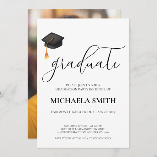 Modern Black Cap High School Photo Graduation Invitation