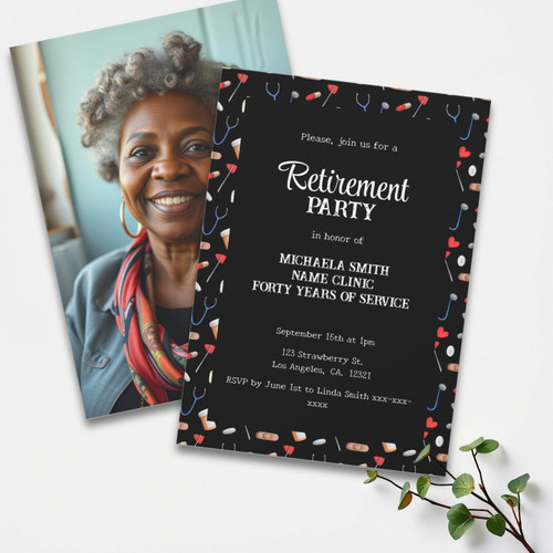 Elegant Pattern Nurse Retirement Photo Invitation