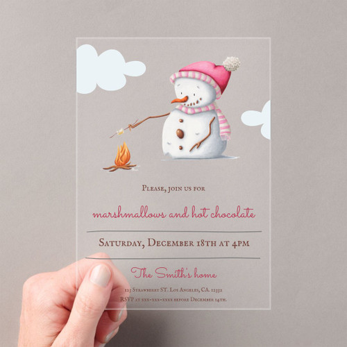 Marshmallows Hot Chocolate Snowman Holiday Acrylic Invitations