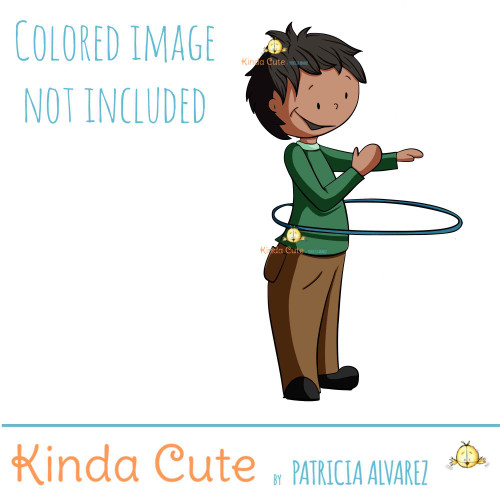 Boy and a hula hoop digital stamp. Black and white only.