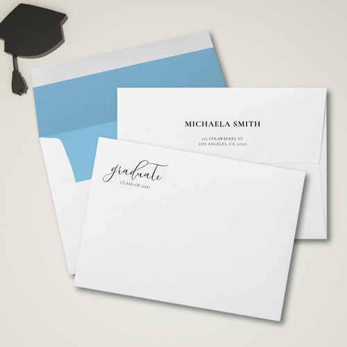 Light Blue Modern Script Graduation Return Address envelope
