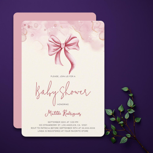 Cute Pink Bow Coquette Girl Baby Shower Invitation