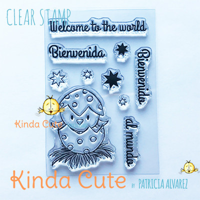 Little bird clear stamp set with sentiments in English and Spanish